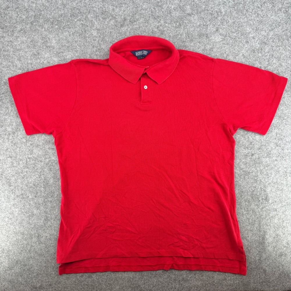 Lands End Polo Shirt Mens L Pique Short Sleeve Red Solid Made in USA EUC